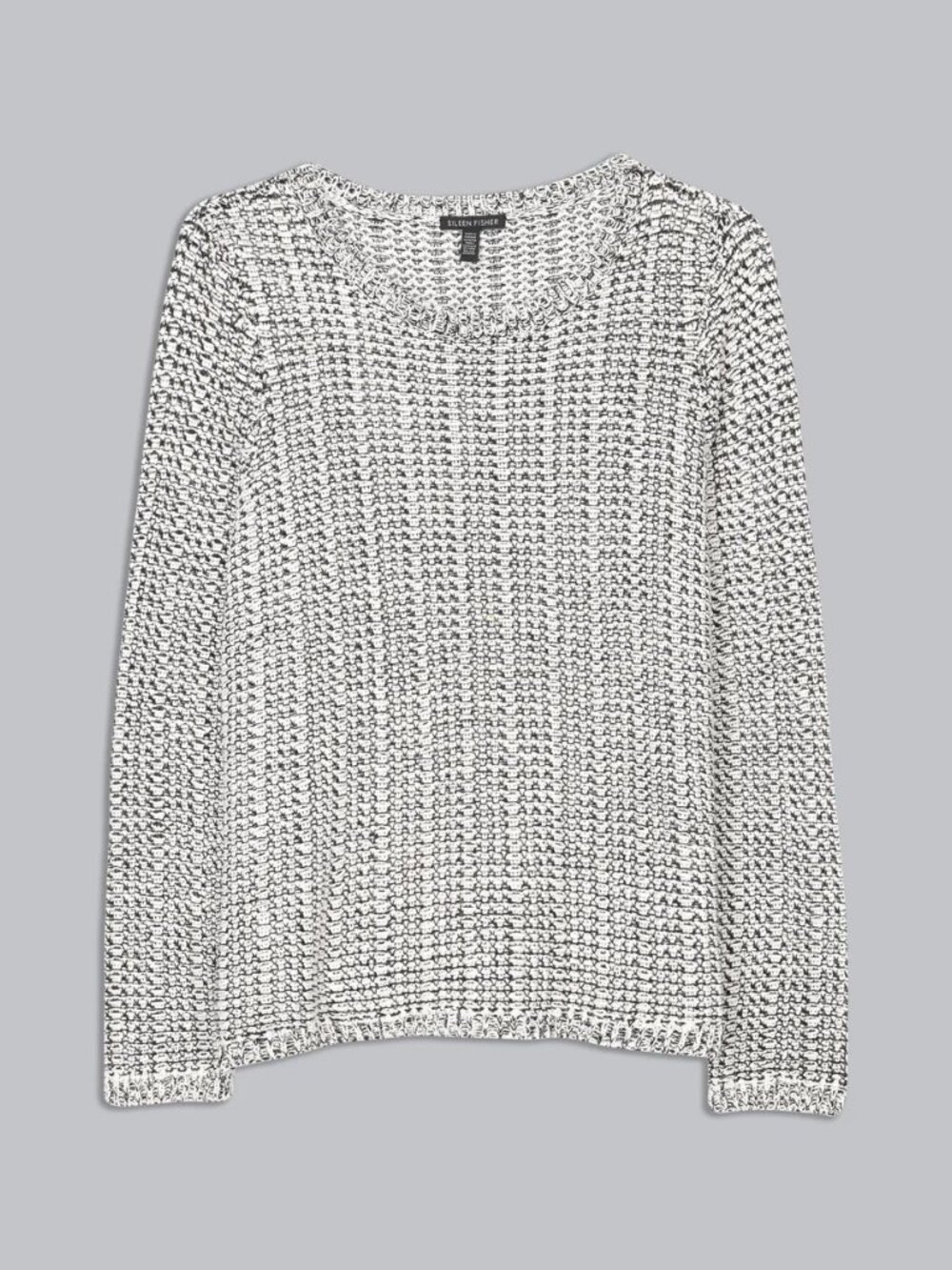 Eileen Fisher Crisp Organic Cotton Linen Pullover Sweater Black White M